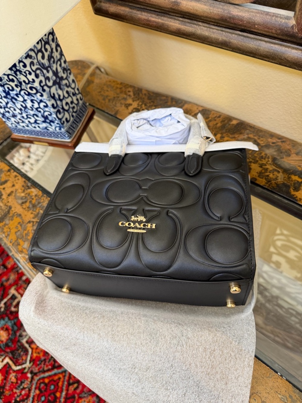 Coach Maggie Small Black Embossed Leather Satchel with Gold Logo - Picture 3 of 9